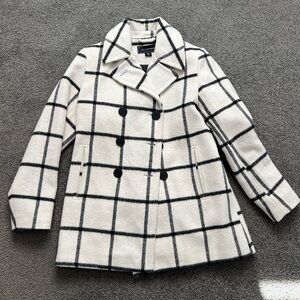 Metaphor Women's Black and White Checkered Pea Coat